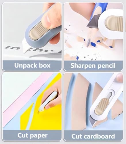 Image of Generic 4pcs Utility Knife,SK5 Retractable Blade Duty Box Cutter Letter Opener, Razor Sharp Cartons Cardboard Cutter Knife Perfect for Paper, Sewing, Craft, Home and Office, Blue,green,pink,white