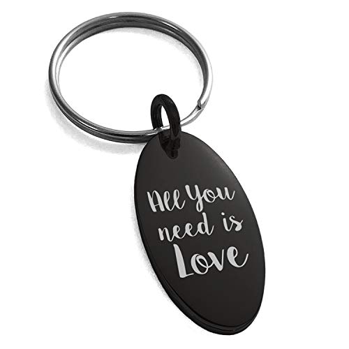 Stainless Steel All You Need Is Love Small Oval Charm Keychain Keyring