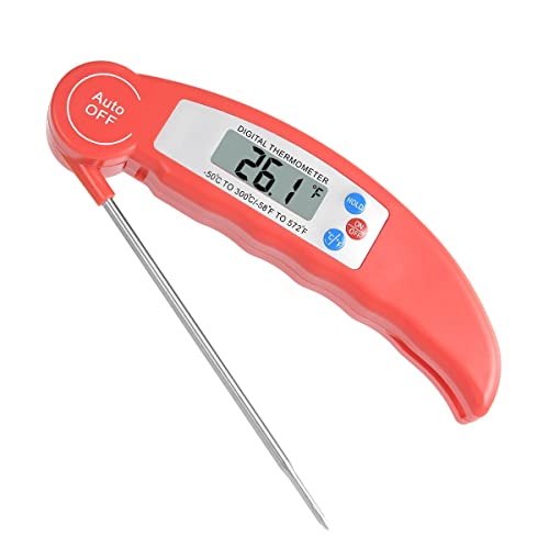 Flintronic Digital Instant Read Meat Thermometer, High Accuracy Foldable Long Probe Food Cooking Thermometer with °F/°C, Auto On/Off, Red