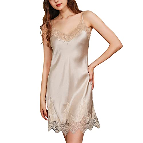 Chemise de nuit en 100% soie de mûrier 19 momme élégante avec dentelle noire DISSA Luxe