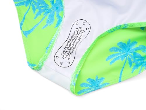 Image of Dvenki Big Girls Asymmetric Cutout Swimsuit Adjustable Straps Sizes 6X-16 | color block, leopard, tropical prints, front lined swimwear, removable pads, suitable for beach, vacation, pool play