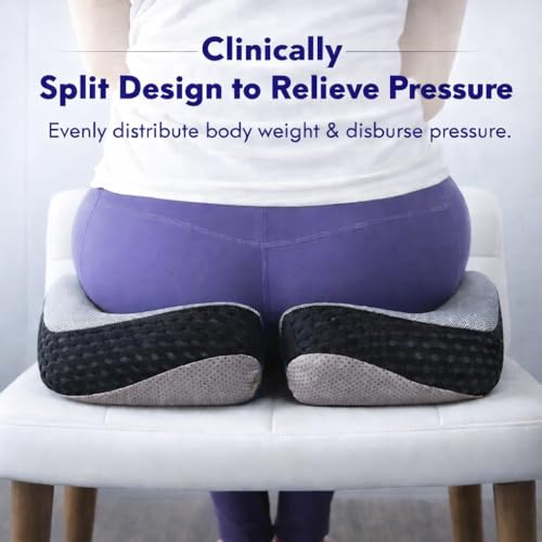 Image of Grin Health Coccyx Pro Large Thick Seat Cushion - Comfort Seating Memory Foam for Tailbone & Back Pain Relief, Orthopedic Chair Cushion for Office, Car, Home & Wheelchair Sitting (Grey)