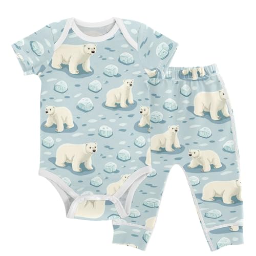 vvfelixl Unisex Short Sleeve Baby Pants Sets,Cartoon White Polar Bear Baby Bodysuits Set,Babys Layette Sets Clothes for 18-24M