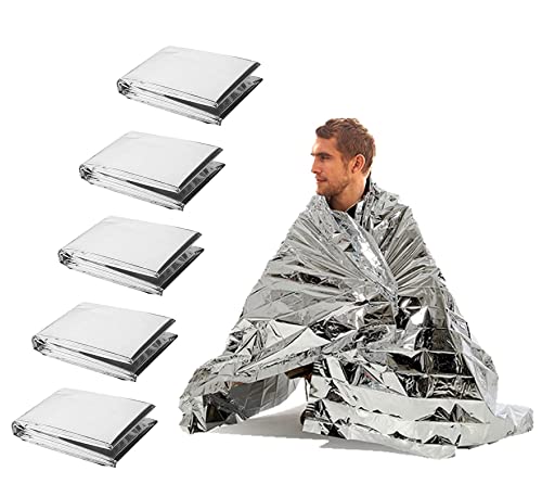 5枚セット サバイバルシート アルミ保温シート 防災シート 緊急ブランケット 断熱カーテン 防災グッズ アウトドアや防災に 軽量 防寒 保温 防水 遮熱 160*210cm (シルバー 5枚セット)