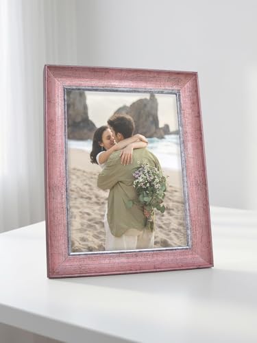 Image of GOLDEN PEACOCK 6x8 Inch Photo Frame - Antique Rose Pink & Silver Finish | Vintage Decorative Tabletop & Wall Hanging Picture Frame for Home Decor & Gifting