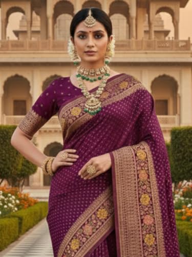 Image of Kanjivaram Silk Saree for Women - Handloom Floral Weaving, Contrast Border, Heavy Gold Zari Rich Pallu, Traditional Designer Wedding & Festive Saree with Blouse Piece