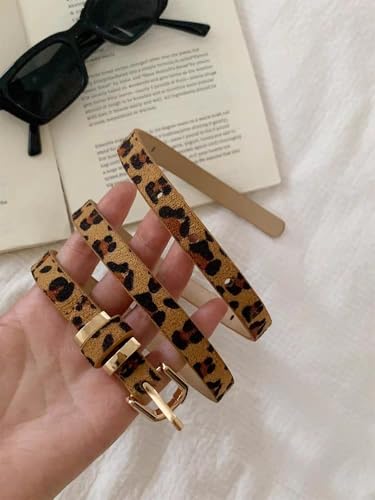 Pooyikoi Womens Skinny Belt Faux Leather Leopard Print Belt Chic Belts for Jeans Pants Fashion Solid Color with Gold Buckle3