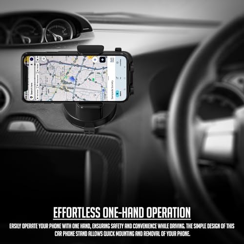 Image of Lapster Autogrip C1 car Mobile Holder for Dashboard with 360 Degree Rotation, Secure Hold Grip, Vacuum Lock Base, One-Hand Operation, Impact-Resistant Design, Mobile Holder for car (Black)