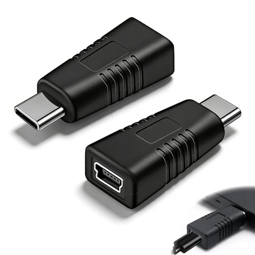 wilcractk Lot de 2 Adaptateurs connecteur Type-C Mâle vers Prise Mini USB Femelle, avec Support de Charge et Synchronisation de Données, Convertisseur pour...