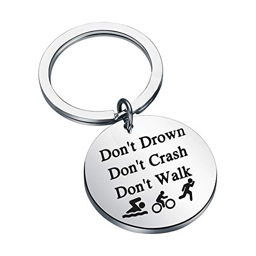 CENWA Triathlon Lover Gift Don’t Drown Don’t Crash Don’t Walk Keychain How to Be Triathlete Gift for Triathlon Athletes, Grey, 3.0