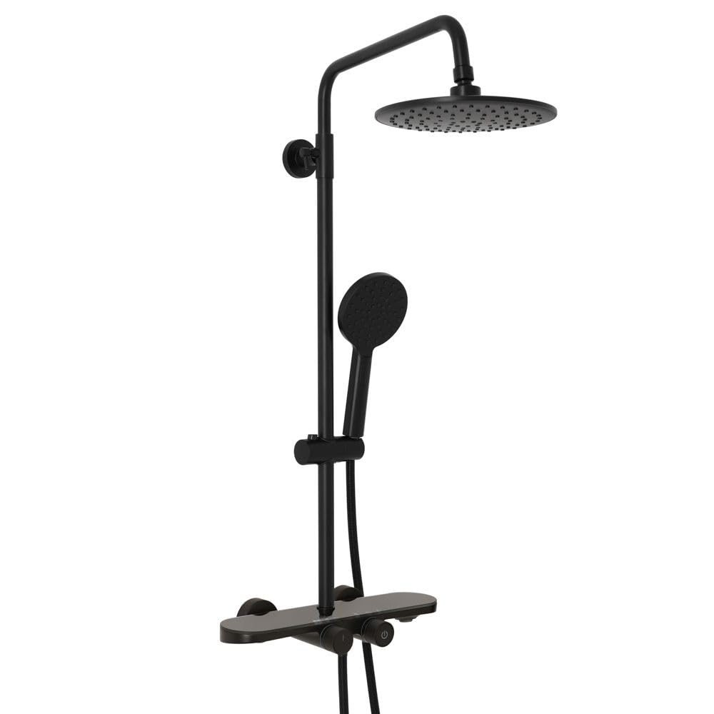 Milano Black Elsie Round Thermostatic Bar Valve Shower Head Multifunction Handset Bath Spout