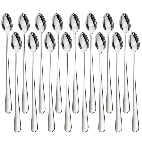 Latte Macchiato Spoons Set, Ice Cream Spoon, Long Tea Spoon, Espresso Dessert Spoon, Coffee Spoon, Stainless Steel, Cocktail Long Drink Spoon, Yoghurt Spoon, Small, Set of 16