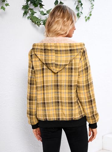 Shawnda Women's Flannel Casual Plaid Full Zip Up Sherpa Lined Hoodie Jacket Coat with Pockets3