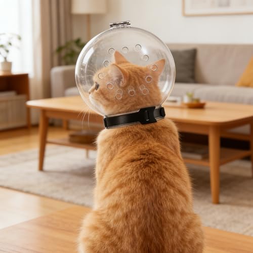 Funda cabeza de gato transparente GOOHOCHY collar ABS transpirable cómodo 7
