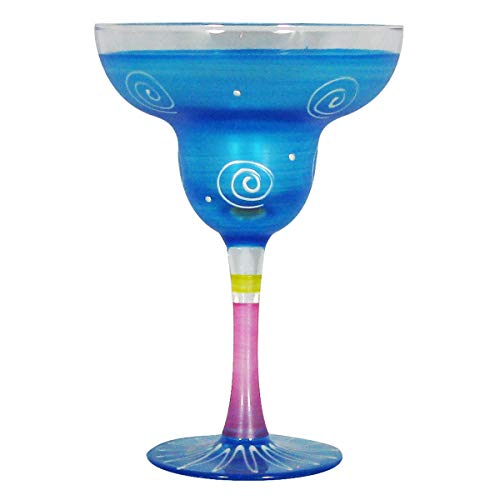 Set of 2 Turquoise & White Hand Painted Margarita Drinking Glasses - 12 Ounces