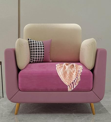 Image of Black Wood Modern Montez Luxurious Velvet 1 Seater Sofa for Bedroom, Living Room, Dining Room, Drawing Room, Home Office in Bug Resistant Wood (Pink & Beige, 1 Seater)