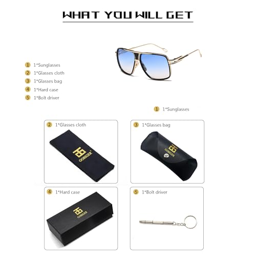 Image of Aviator Sunglasses for Men Retro Fashion Gold Oversized 70s shades