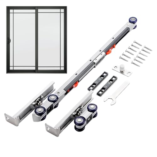 スライドドアトラックハードウェアキット - 引き戸吊り下げホイールプーリー | 木製スライドドア ステンレススチールホイールローラーキット | 取り付け簡単なドアハードウェアキット 木製ドア用スライドドアハードウェア