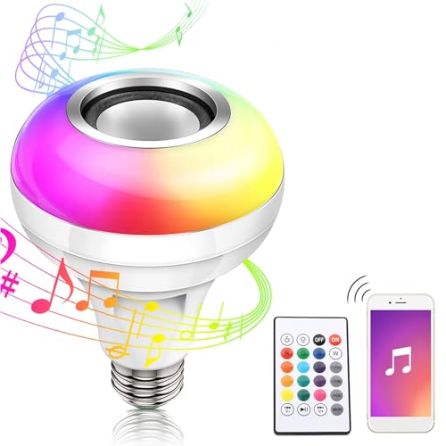 Sluffs Lampadina LED intelligente, E26/E27 12W LED RGB Lampadina altoparlante Bluetooth Controllo ricaricabile Altoparlante Bluetooth Audio multicolore Riproduzione di musica Luce con telecomando