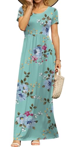 db moon womens 2025 summer maxi dresses casual short sleeve empire waist spring long dress with pockets