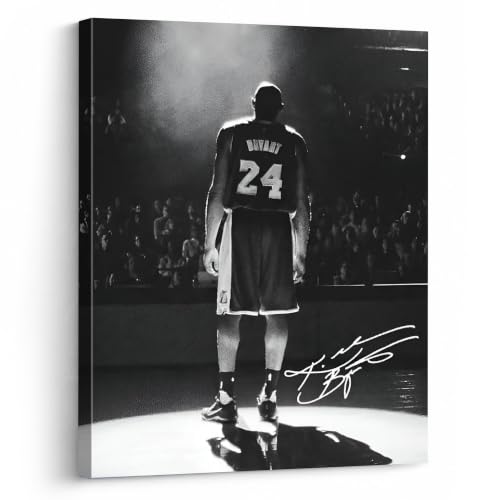 Kobe Canvas Wall Art Decor - Iconic Black and White Spotlight Image Lakers Legend Tribute with Jersey Number 24 Inspirational Basketball Artwork for Home and Office Wall Decoration 8X10