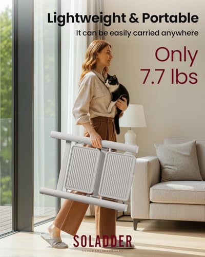 Image of SOLADDER Step Stool, 2 Step Ladder with Anti-Slip and Wide Pedal, Portable Iron Foldable Stepladder for Home and Kitchen, 300lbs - White