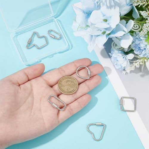 UNICRAFTALE About 6Pcs 6 Styles 304 Stainless Steel Screw Carabiner Lock Charms Metal Screw Locking Keychain Carabiner Charm Oval Teardrop Heart Keychain Clip for Necklaces Jewelry Making Supplies - Image 4