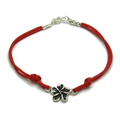Bracelet en argent massif 925 fleur anti-allergie avec cordon rouge réglable