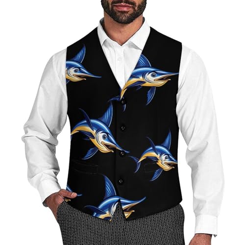Marlin Swordfish Fish Mens Slim Fit Suit Vest Dress Waistcoat Casual Business Vest