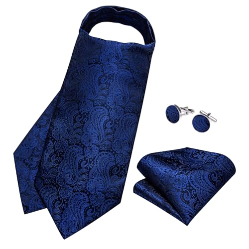 Image of DiBanGu Silk Woven Ascot Cravat with Pocket Square Set for Men