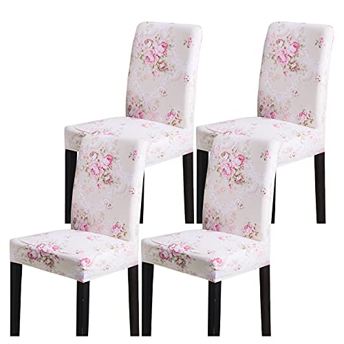 Celevingne Dining Room Chair Covers Set of 4, Stretch Soft Spandex Removable Washable Chair Slipcovers for Dining Room,Hotel,Ceremony (Pink Rose, 4 Pack)