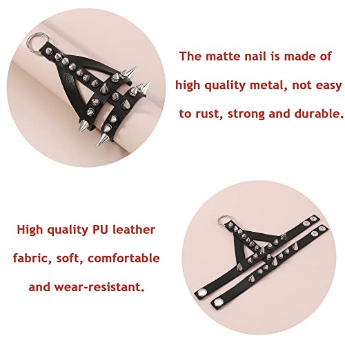 XCSJ Punk Gothic Stil Ring Armband Einstellbar Persönlichkeit Schmuck mit Kette und Nieten aus PU Leder Gothic Rock Punk Cosplay Armband für Halloween Bühne Requisiten Kostüm Zubehör (schwarz, 1pcs)