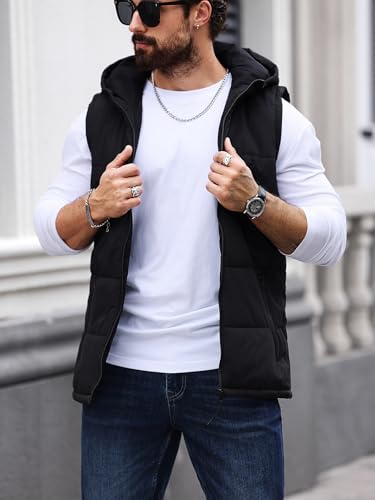 Image of SOLY HUX Men's Zip Up Puffer Vest Sleeveless Hoodies Coat Warm Outerwear with Pockets Plain Black Medium