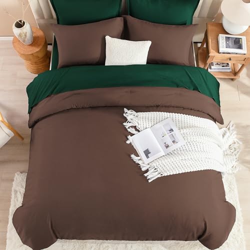 Image of Litanika Twin /Twin XL Size Comforter Sets Brown Emerald Green - 5 Pieces Bed in a Bag, Lightweight Bed Set with Comforter, Sheets, Pillowcase & Sham
