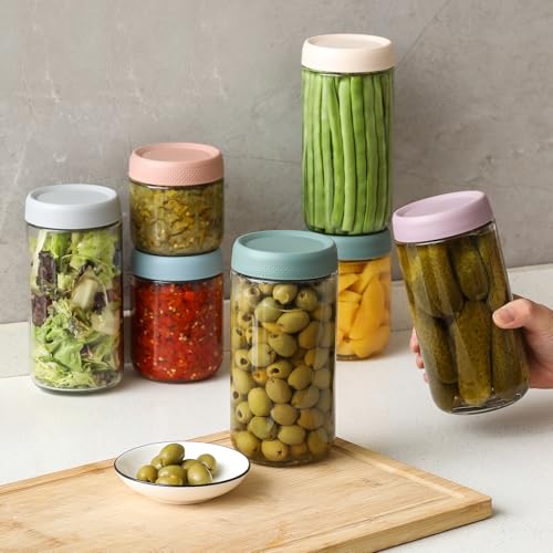 Image of NETANY 6-pack 24oz Glass jars with Airtight Lids, Overnight Oats Containers with Lids, Wide mouth Mason Salad jars, Glass Food Storage Containers for Snacks Yogurt Spice Sugar