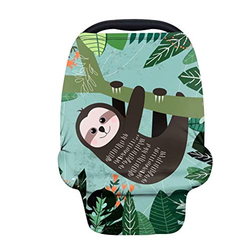 GOSTONG Sloth Stretchy Baby Car Seat Cover,Multiuse Nursing Breastfeeding Covers,Shopping Cart High Chair Stroller Canopy,Infant Car Seat Canopies for Boys Girls Moms Baby Necessities