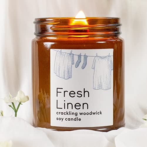Fresh Linen Candle, Clean Linen Candle, Scented Candles For Home, Candle Gifts For Women, Candles Aromatherapy, Kitchen Candle, Soy Natural Candles Non Toxic, Wood Wicked Candles - 9Oz #TOP4