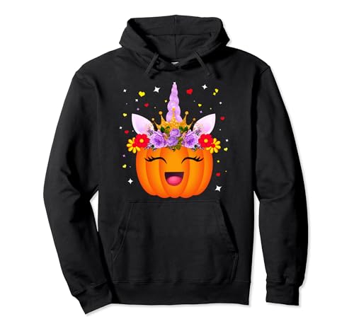 Citrouille Licorne Halloween Fille Pumpkin Unicorn Girl Sweat à Capuche