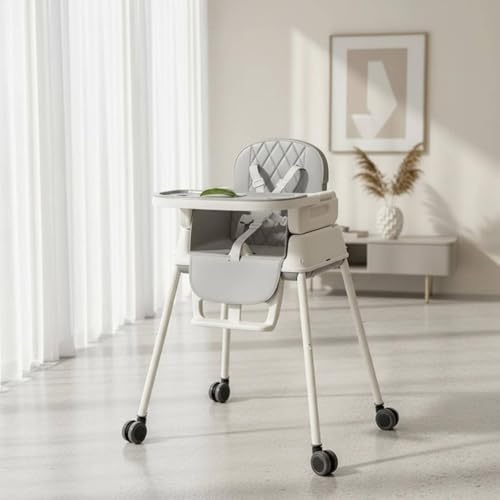 Image of Multi Function Foldable High Chair Travel Friendly Children's Dining Chair Easy to Clean Safety Belt for Babies, Toddlers, Home, High Leg W Pad