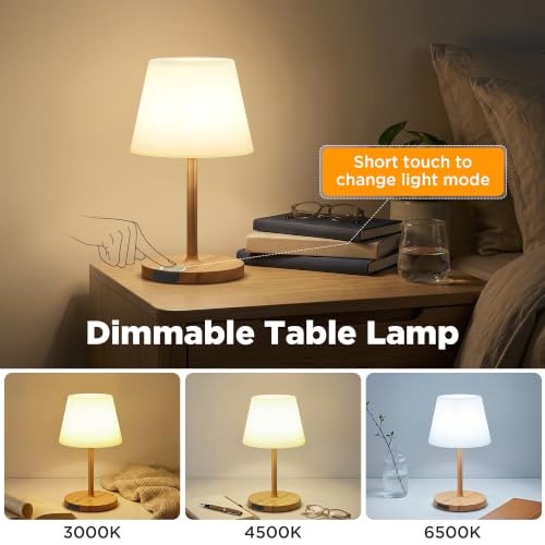 Image of LUTEC 2 Pack Shower Lamp Waterproof, 6000mAh Rechargeable Cordless Table Lamp with 3 Color Temps and Stepless Dimming, Touch Control & Portable LED Nightlight for Bathroom, Desk, Outdoor(Wood Grain)