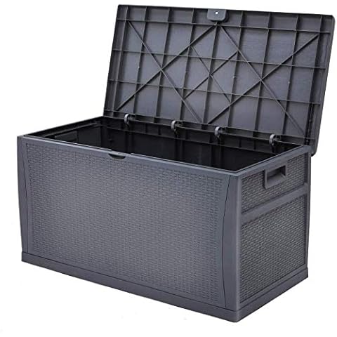 SOLAURA 120 Gallon Outdoor Storage Deck Box Gray Wicker Pattern Container Cabinet Storage for Patio Furniture Cushions, Pillows, Garden Tools and Pool Toys Cover