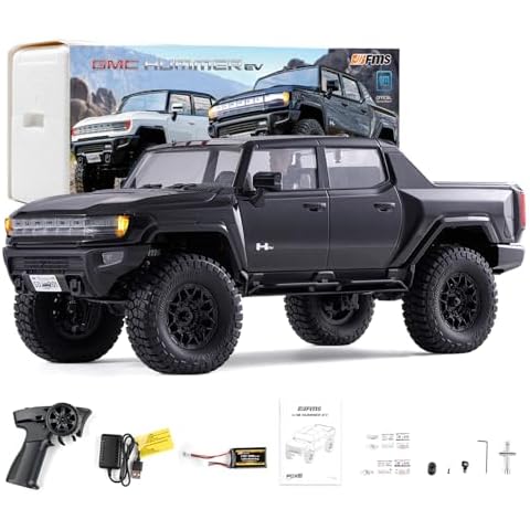 EAZYRC FMS FCX18 1/18 GMC Hummer EV RC Truck Black with Official License, 4x4 RC Rock Crawler 8+KMH Off-Road Pickup Remote Control Car with Light,2.4Ghz Radio and USB Charger Cover