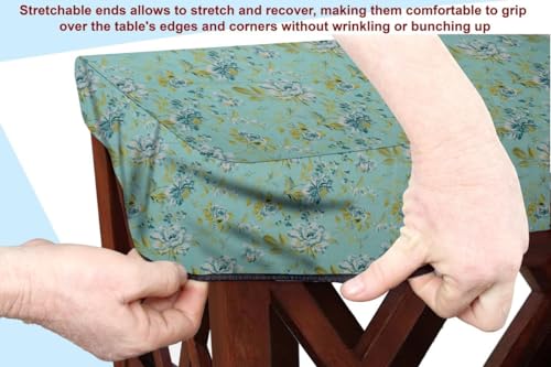 Image of The Furnishing Tree Elastic Cotton Rectangular Center Table Cover 24x36 in Inches Floral Golden Leaf on Blue Base