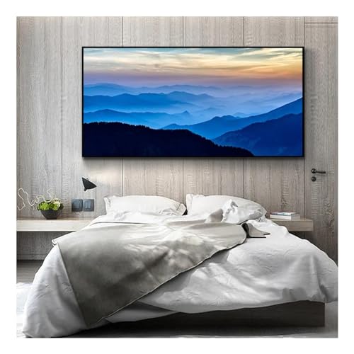 Affiche de montagne bleu fumé : tableau mural et décoration de salon moderne