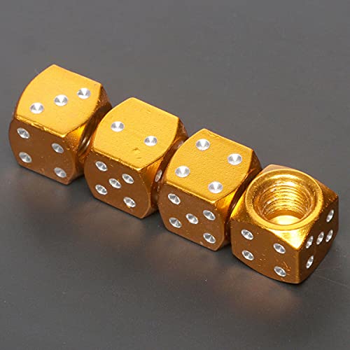 4X Dice Die Gold/Orange Valve Stem Chrome Air Tire Caps Covers Universal #TOP7
