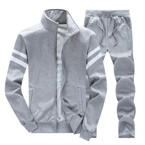 Ensemble de sport homme col montant zippé intégral avec bandes latérales
