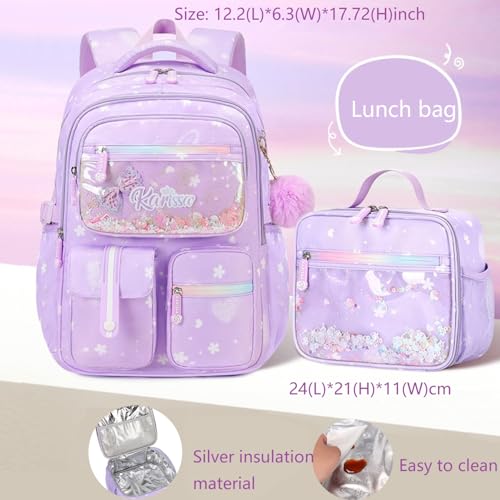 2Pcs Kids Backpack Set for Girls with Lunch Box Bookbag for Elementary School Pre Girls School Bag Water Resistant Blue3