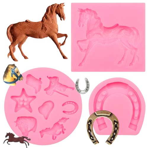 Horse Chocolate Mold, Horseshoe Silicone Mold, Western Cowboy Boot Saddle Fondant Baking for Cake Decoration Cupcake Topper Candy Sugar Craft Gum Paste Clay Resin