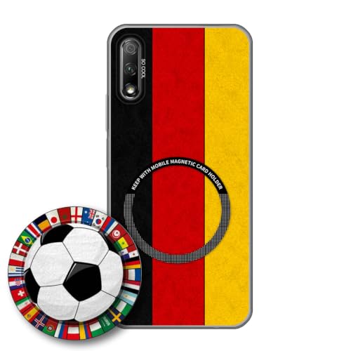 JGOYGYI Case for Honor 9X with Magnetic Detachable Collapsible Grip Stand, Shockproof Silicone Bumper Cover, Germany Flag Football Design,Pattern 6