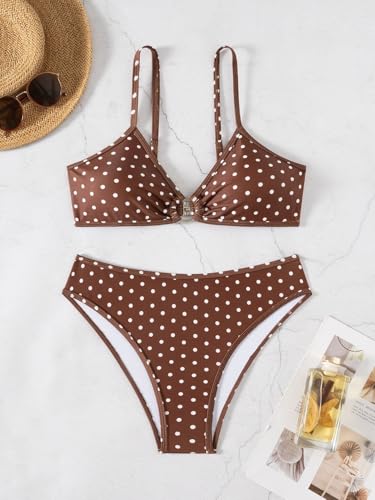 Image of Fanuerg Women's Triangle Bikini Sets O Ring Linked Two Piece Swimsuits Floral Printed Cheeky Bathing Suit